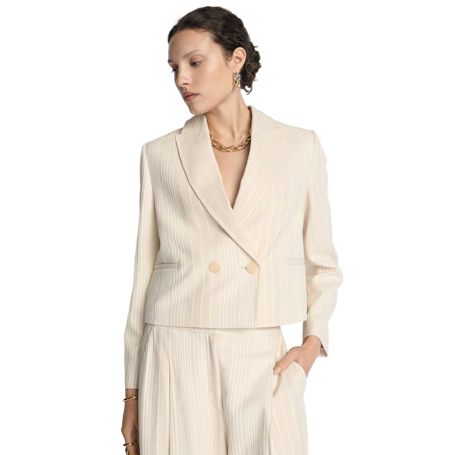 Veronika Maine Embroidered Stripe Cropped Blazer